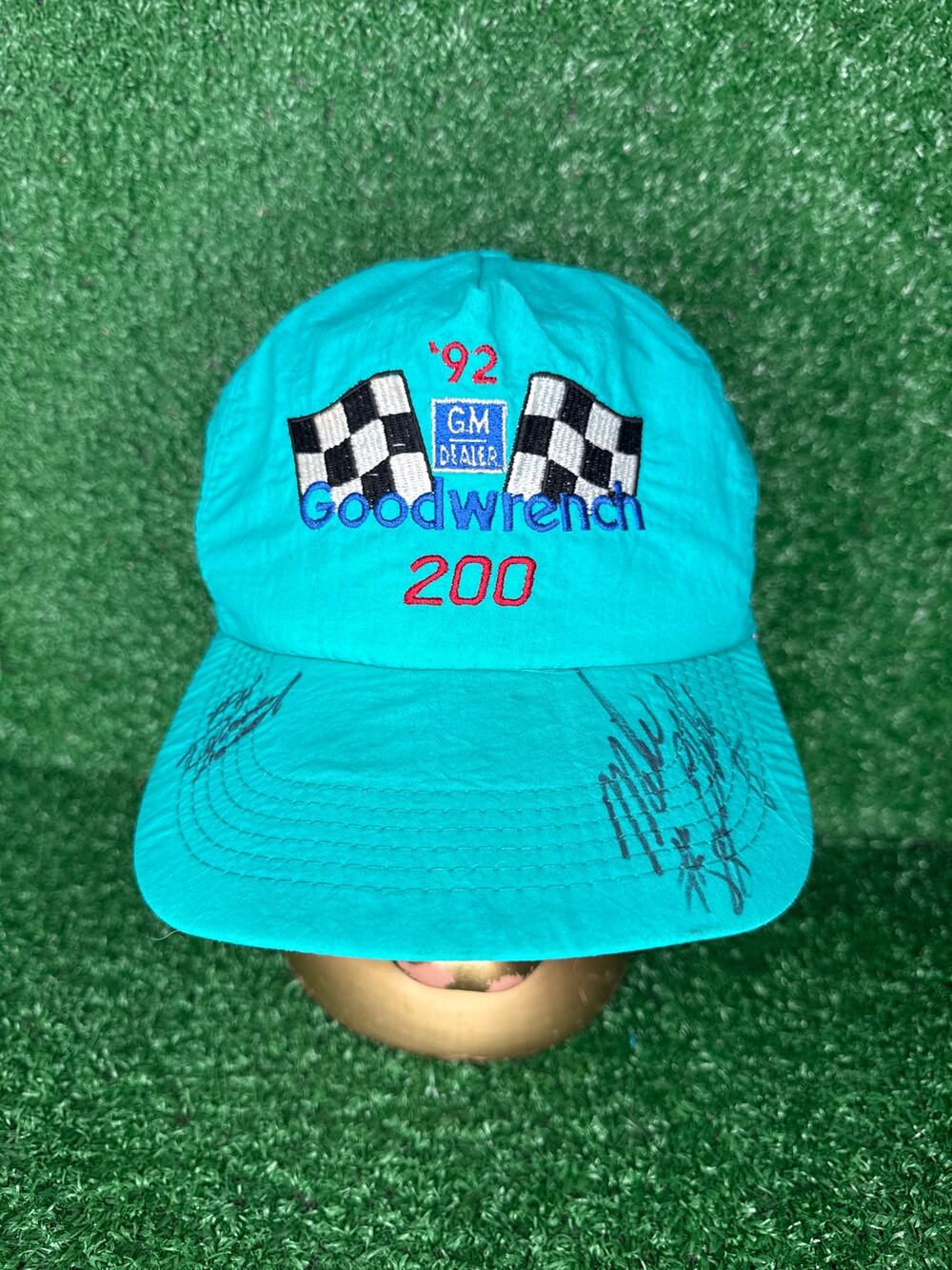 Vintage 1992 Goodwrench 200 GM Dealer NASCAR Hat Teal Signed Brim